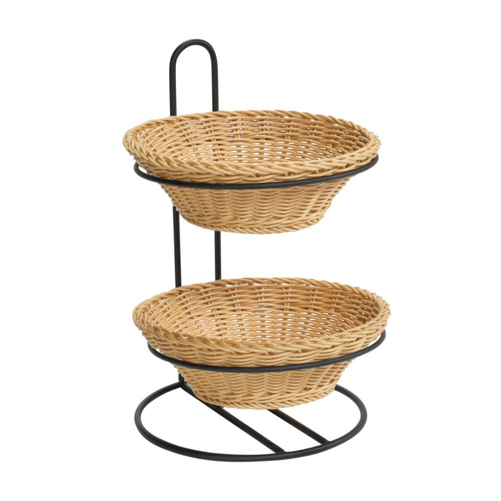 2 Tier Plastic Round Wicker Basket Countertop Display