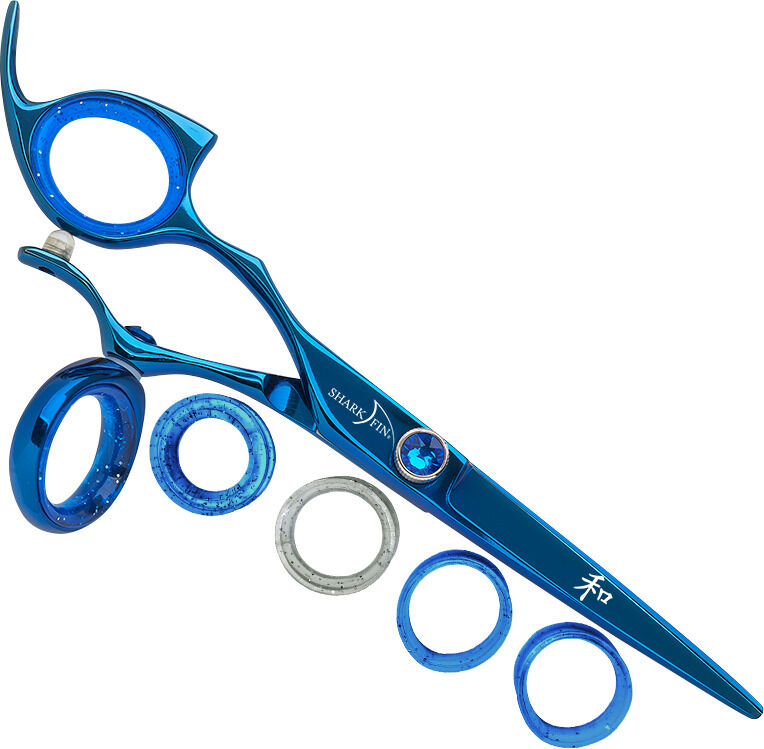 Shark Fin Shears Left Hand Pro Swivel Blue Titanium Cutting Shear