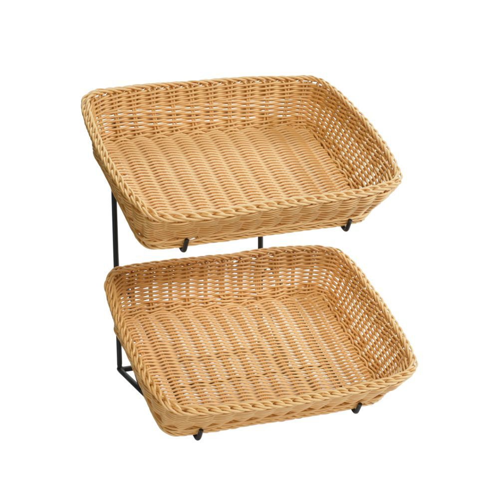 2 Tier Plastic Rectangle Wicker Basket Countertop Display