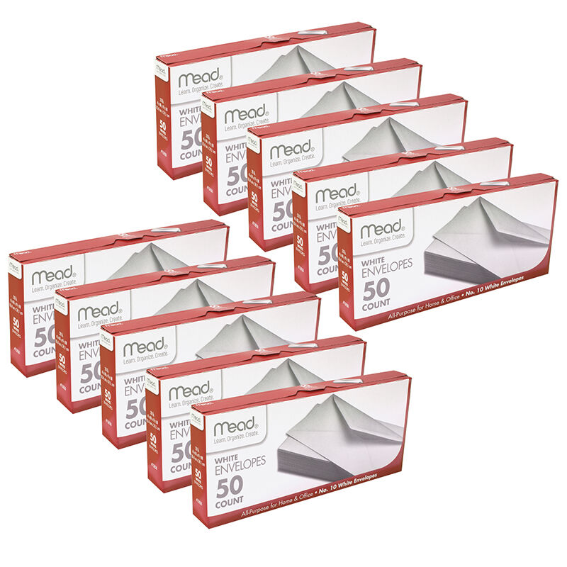 Mead Gummed Business Envelopes, 4 1/8 x 9 1/250#10, 50 Per Pack, 10 Packs